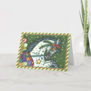 CARTES POUR FÊTES ANNUELLES DAPPLE GRAY DANS UN SEUL CHEVAL OUVERT SLEIGH AVEC