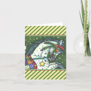 Cartes Pour Fêtes Annuelles DAPPLE GRAY DANS UN SEUL CHEVAL OUVERT SLEIGH Blan