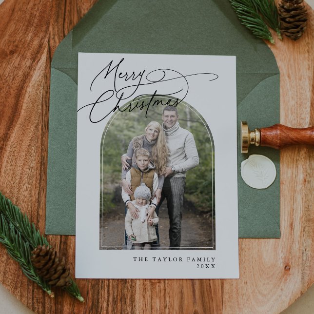 Cartes Pour Fêtes Annuelles DARCY Arc Noir Famille Classique Photo Noël (DARCY Black Arch Family Classic Photo Christmas Holiday Card)