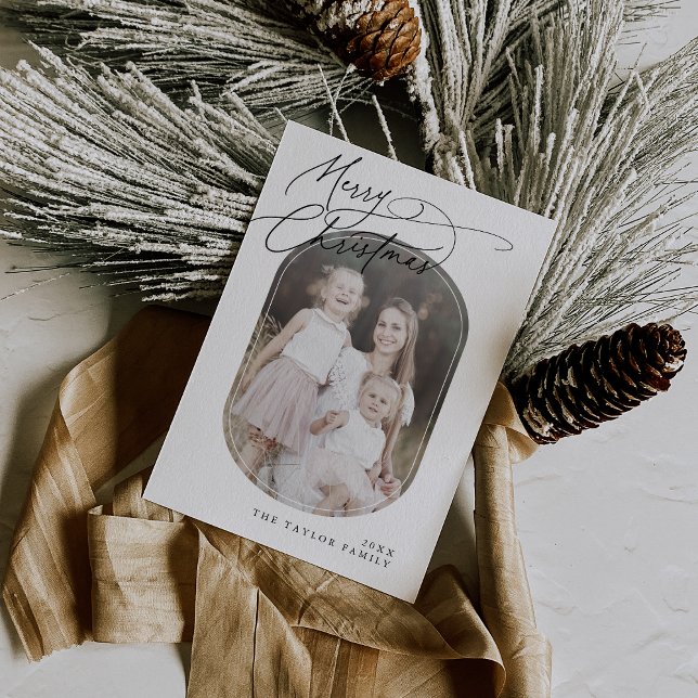 Cartes Pour Fêtes Annuelles DARCY Black Digital Boho Famille de Noël Photo (DARCY Black Digital Boho Family Christmas Photo Holiday Card)