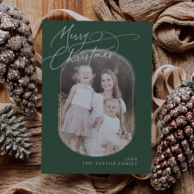 Cartes Pour Fêtes Annuelles DARCY Green Digital Boho Famille de Noël Photo (DARCY Green Digital Boho Family Christmas Photo Holiday Card)