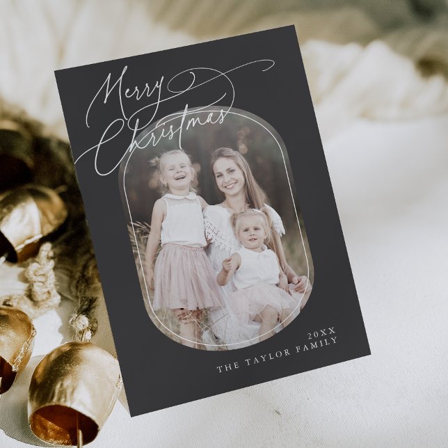 Cartes Pour Fêtes Annuelles DARCY Grey Digital Boho Famille de Noël Photo (DARCY Gray Digital Boho Family Christmas Photo Holiday Card)