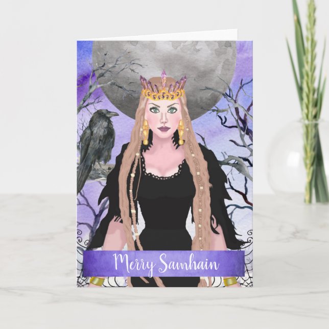 Cartes Pour Fêtes Annuelles Dark Samhain Queen Pleine lune violette (Devant)
