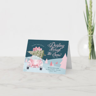 Cartes Pour Fêtes Annuelles Dashing à travers la Voiture d'aquarelle rétro ros