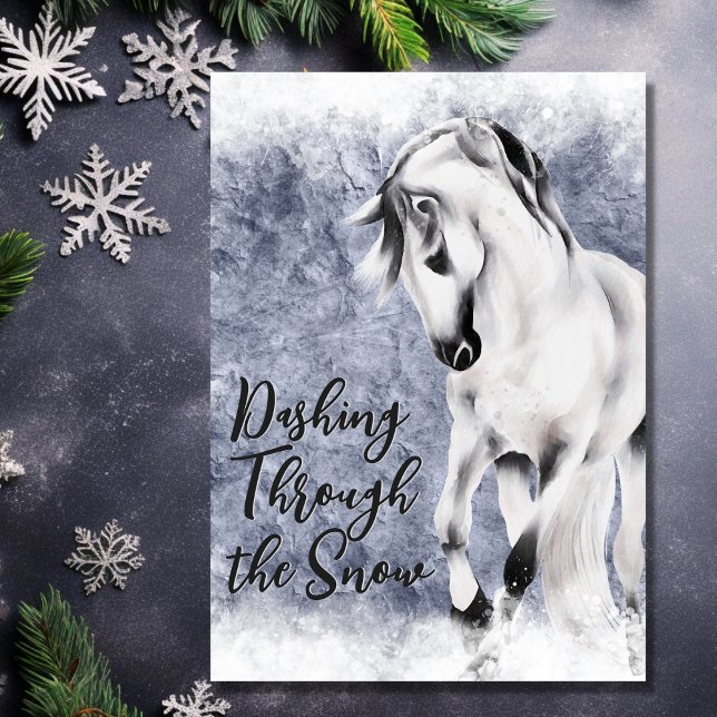 Cartes Pour Fêtes Annuelles Dashing Through the Snow Beautiful Horse Christmas (Front - Dashing Through the Snow Beautiful Horse Christmas Holiday Card)