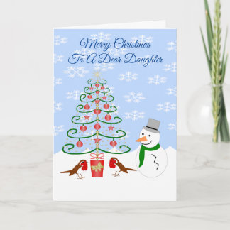 Cartes Pour Fêtes Annuelles Daughter Christmas Card Snowman Tree And Robins