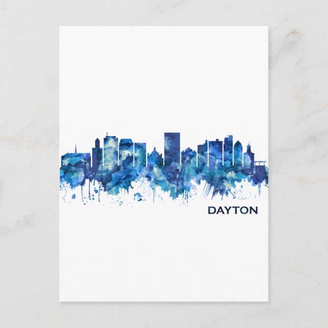 Cartes Pour Fêtes Annuelles Dayton Ohio Skyline Blue (Devant)