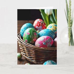 Cartes Pour Fêtes Annuelles De beaux oeufs dans un panier de Pâques