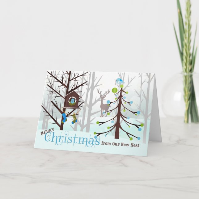 Cartes Pour Fêtes Annuelles de notre nouvelle adresse Oiseaux bleus de Noël (Devant)