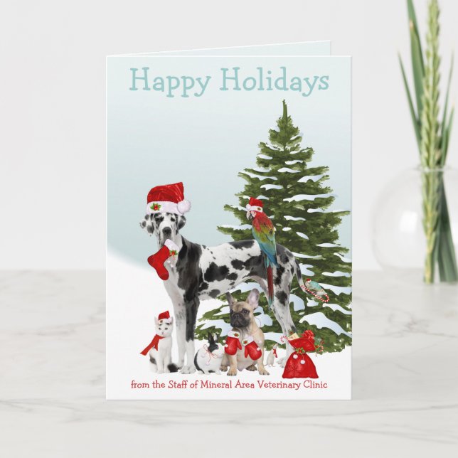 Cartes Pour Fêtes Annuelles De vos animaux de Père Noël Vétérinaires (Devant)