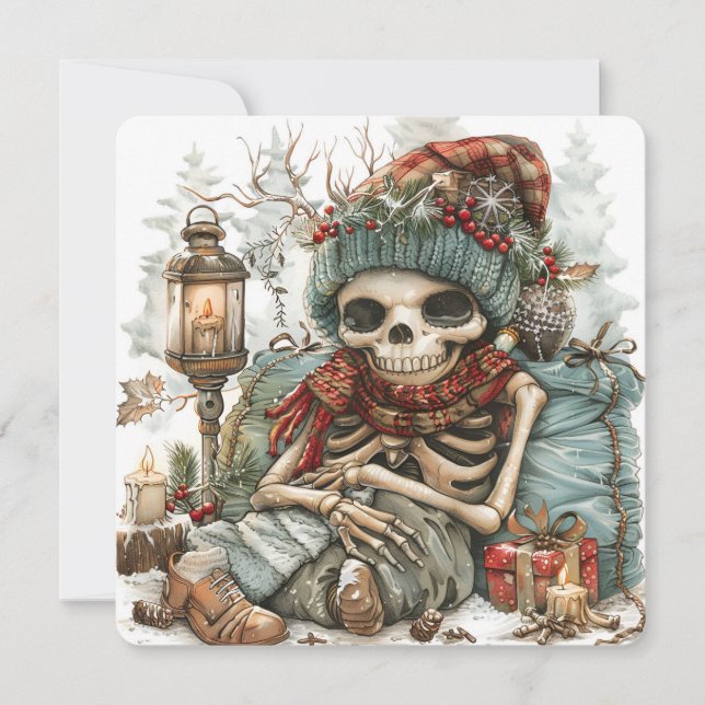Cartes Pour Fêtes Annuelles Dead Cozy – Vibrations de squelette d'hiver” (Devant)