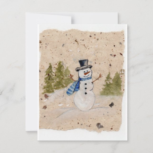 Cartes Pour Fêtes Annuelles Début hiver NeigeMan en haut Chapeau Vagues Bonjou (Devant)