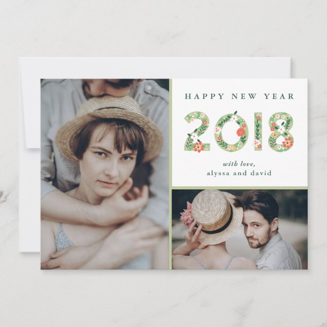 Cartes Pour Fêtes Annuelles Débuts floraux | Deux photos Bonne année (Devant)