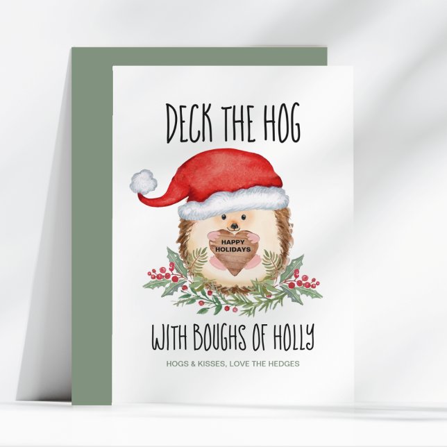 Cartes Pour Fêtes Annuelles Deck Hog Hedgehog Père Noël Holly Noël (Créateur téléchargé)