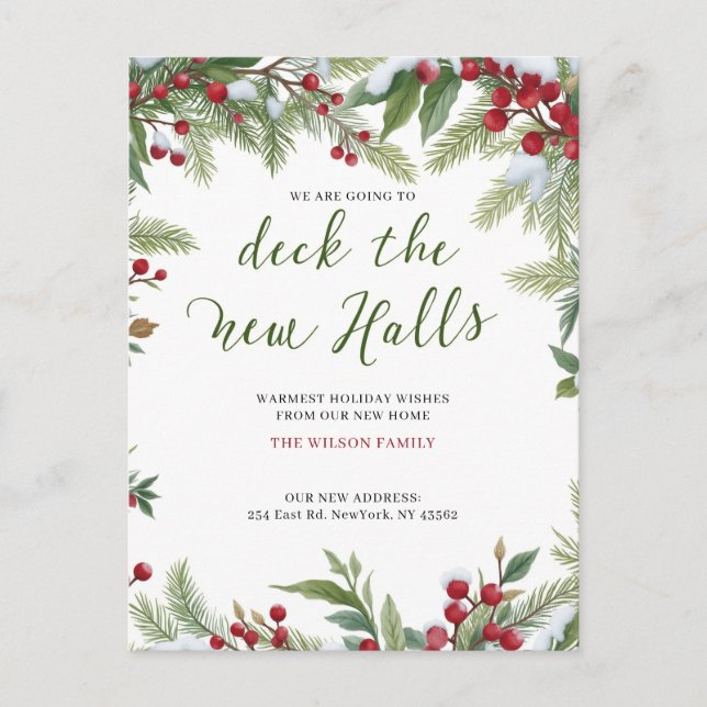Cartes Pour Fêtes Annuelles Deck Les Halls Nouvelle Adresse Déplacement (Devant)