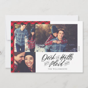 Cartes Pour Fêtes Annuelles Deck Les Halls   Red Buffalo Plaid Christmas Photo