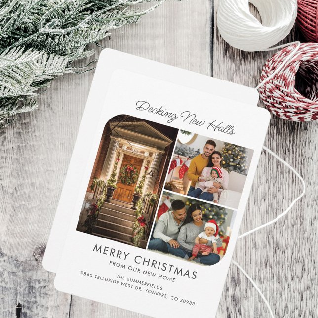 Cartes Pour Fêtes Annuelles Deck Nouvelles Halls Fêtes de Noël Déménagement Ph (Decking New Halls Christmas Family Photos Moving Announcement)