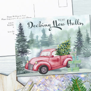 Cartes Pour Fêtes Annuelles Deck Nouvelles Halls Noël Camion Rouge Déménagemen