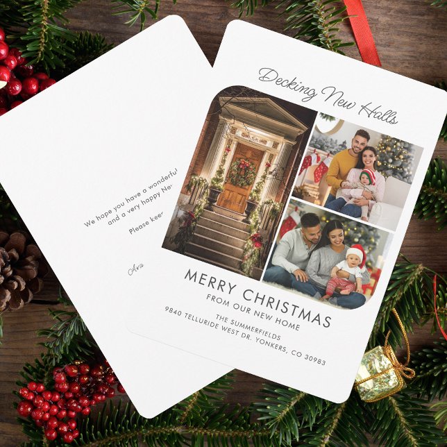 Cartes Pour Fêtes Annuelles Deck Nouvelles Halls Photos de famille Noël Déména (Decking New Halls Christmas Family Photo Collage Moving Address Announcement)