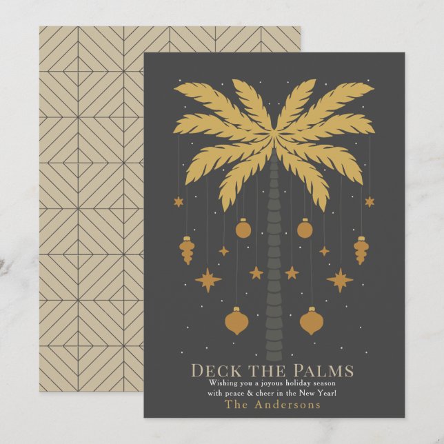 Cartes Pour Fêtes Annuelles Deck Palms Palm Tree Ornament gris Noël (Devant / Derrière)