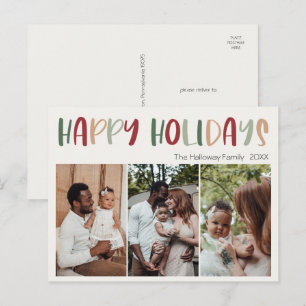 Cartes Pour Fêtes Annuelles Décontracté coloré Joyeuses vacances Trois photos