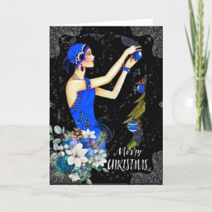Cartes Pour Fêtes Annuelles Décoration de la tenue de Noël bleue des années 19