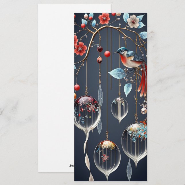 Cartes Pour Fêtes Annuelles Décorations en cristal et oiseaux (Devant / Derrière)