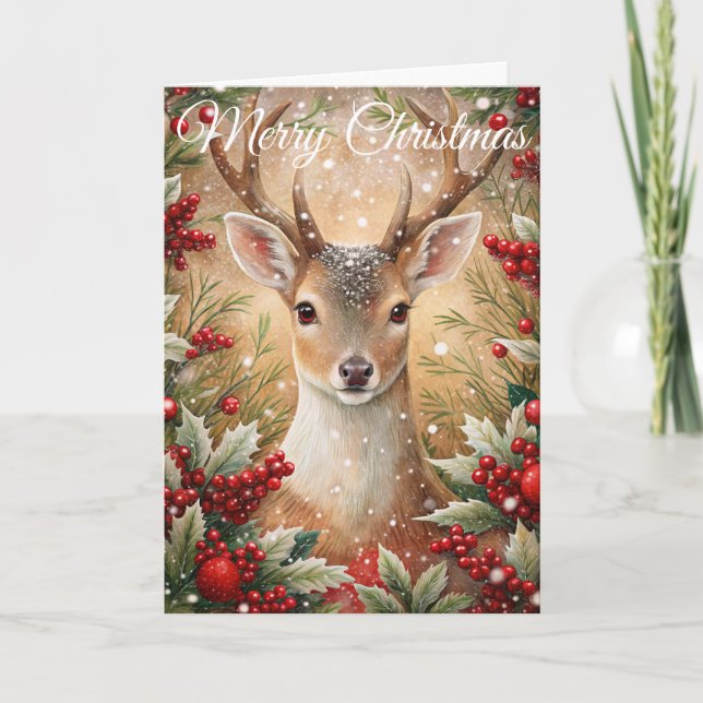 Cartes Pour Fêtes Annuelles Deer in Winter Christmas (Devant)