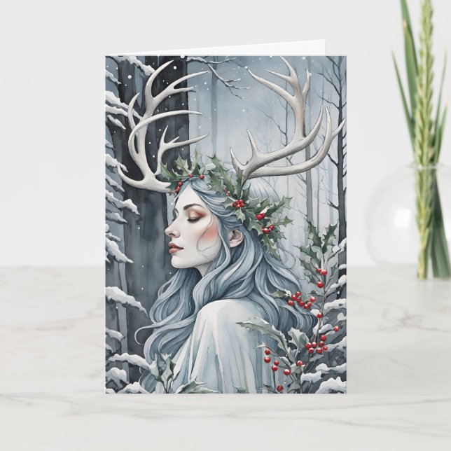Cartes Pour Fêtes Annuelles Déesse solstice d'hiver dans la forêt (Devant)