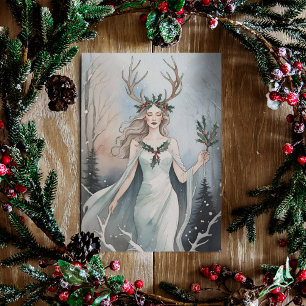 Cartes Pour Fêtes Annuelles Déesse solstice d'hiver dans la forêt