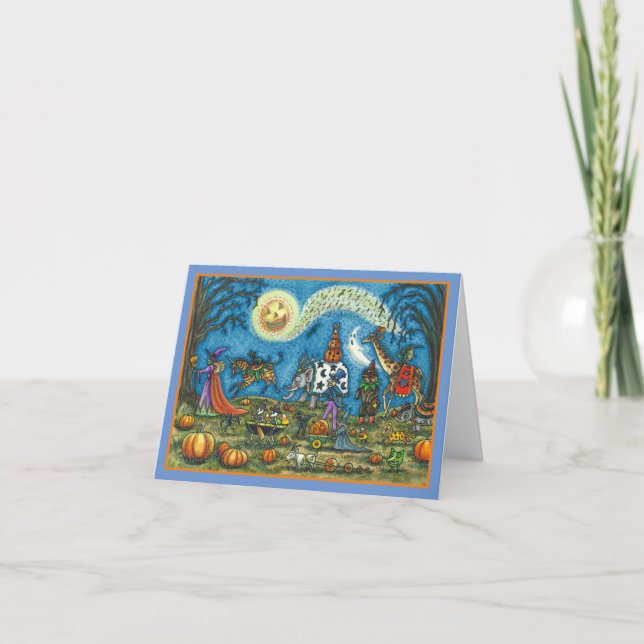 Cartes Pour Fêtes Annuelles DÉFILÉ D'HALLOWEEN Girafe sorcière Zèbre Skelly BL (Devant)