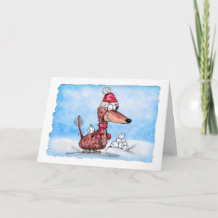 Cartes Pour Fêtes Annuelles Définir un bon mini-Dachshund avec Snowball Holida