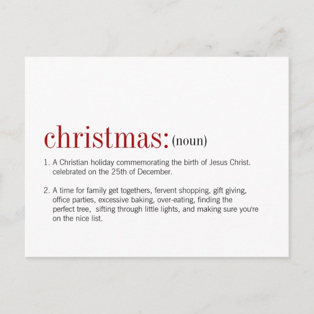 Cartes Pour Fêtes Annuelles Définition de Noël (Devant)