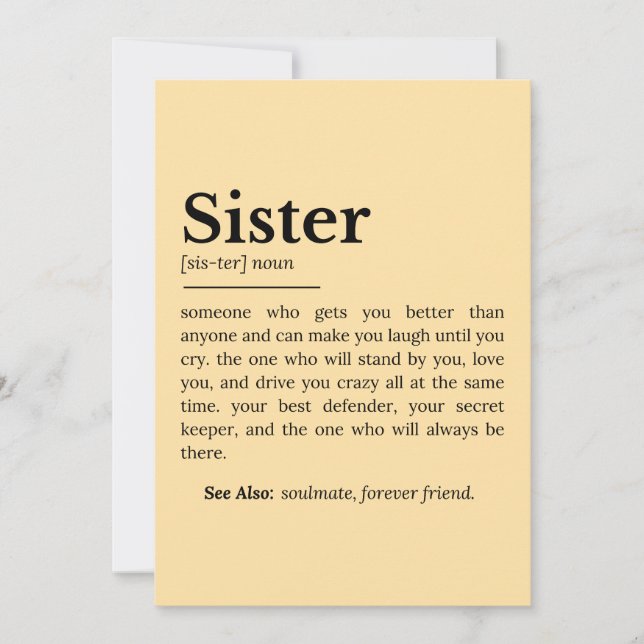 Cartes Pour Fêtes Annuelles Définition de soeur : Meilleur Ami, Confidante (Devant)