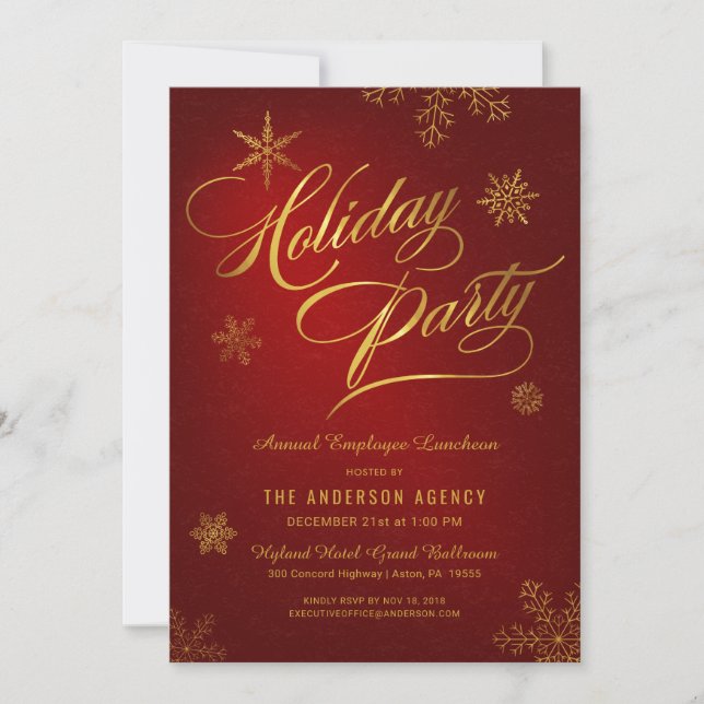 Cartes Pour Fêtes Annuelles Déjeuner d'affaires Elegant Gold Snowflakes (Devant)