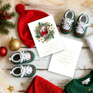 Cartes Pour Fêtes Annuelles Delicate Classy First Christmas Wreath Baby Photo 