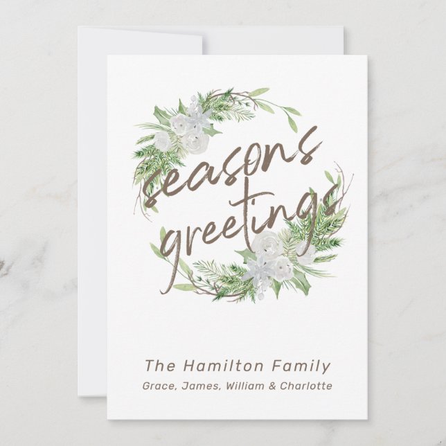 Cartes Pour Fêtes Annuelles Délicate couronne de Noël Florale Blanche (Devant)