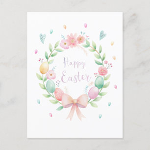 Cartes Pour Fêtes Annuelles Délicate couronne de Pâques avec fleurs et oeufs
