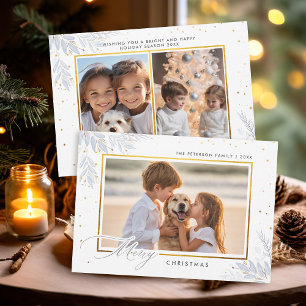 Cartes Pour Fêtes Annuelles Delicy Winter Greenery Gold Kids Photo Noël