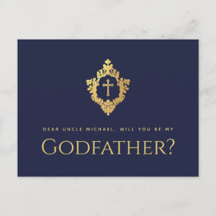 Cartes Pour Fêtes Annuelles Demande de parrain Navy Blue Croix Crest Faux Or