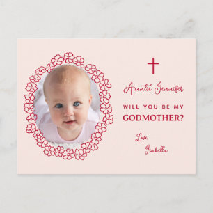 Cartes Pour Fêtes Annuelles Demande de parrainage marraine Fleur rose et rouge