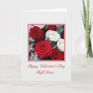 Cartes Pour Fêtes Annuelles Demi-soeur Valentine's Day rose rouge et blanc