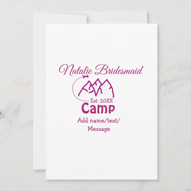 Cartes Pour Fêtes Annuelles Demoiselle d'honneur de camp rose ajouter nom date (Devant)