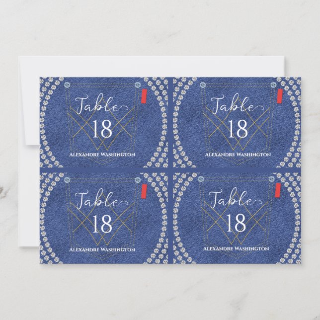Cartes Pour Fêtes Annuelles Denim & Diamants Blue Jeans Bling Party Place Card (Devant)