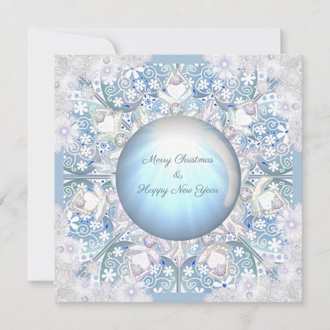 Cartes Pour Fêtes Annuelles Dentelle céramique bleu clair & flocon de neige (Devant)