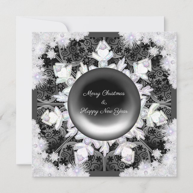 Cartes Pour Fêtes Annuelles Dentelle céramique noire et flocon de neige (Devant)