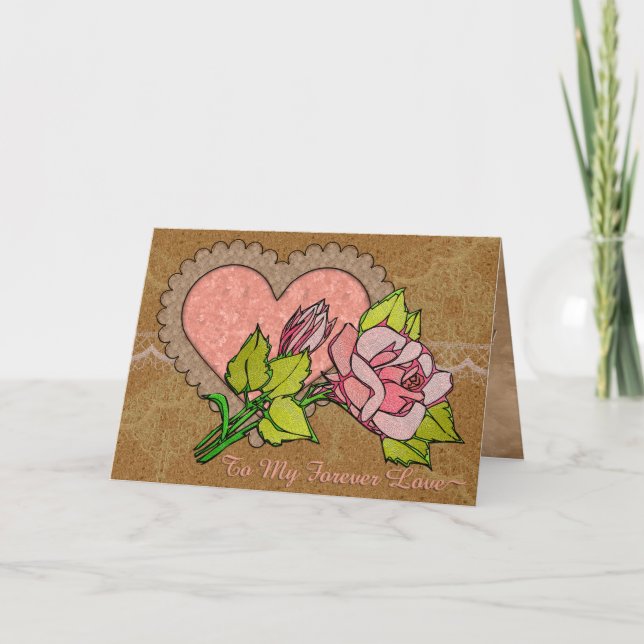 Cartes Pour Fêtes Annuelles Dentelle, Coeur rouillé, Rose texturé (Personnalis (Devant)