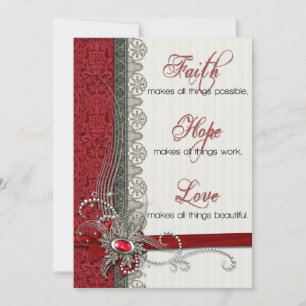 Cartes Pour Fêtes Annuelles Dentelle d'argent avec texte sur damas rouge