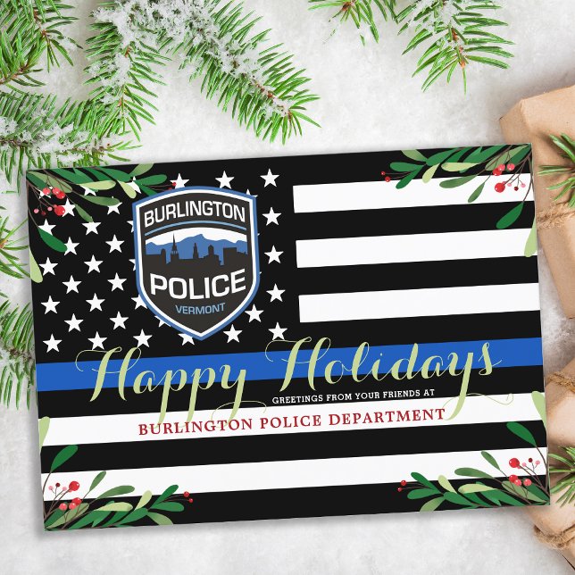 Cartes Pour Fêtes Annuelles Département de police Noël Ligne bleue mince (Créateur téléchargé)