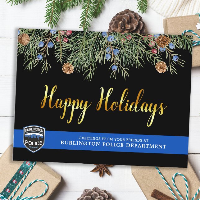Cartes Pour Fêtes Annuelles Département de police Noël mince ligne bleue heure (Créateur téléchargé)